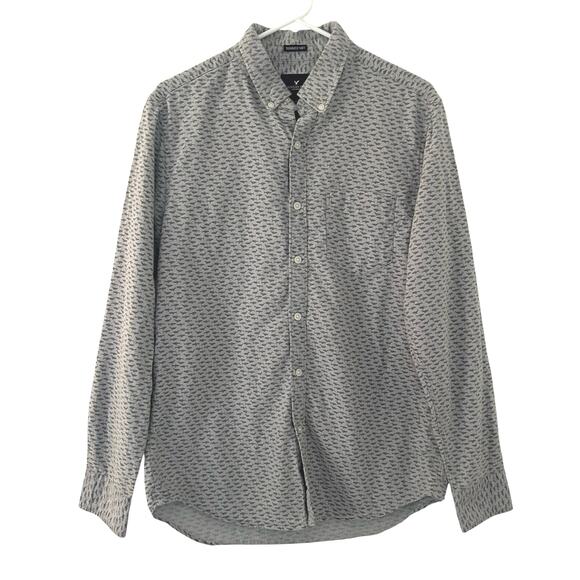 American Eagle Men's Gray Shark Long Sleeve Button Down Cotton Shirt M Medium - Picture 1 of 9